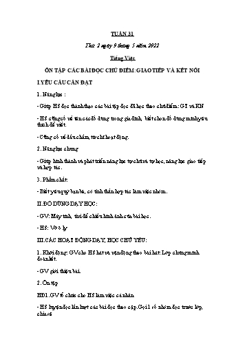 Kế hoạch bài dạy các môn Lớp 2 - Tuần 31 - Năm học 2021-2022 - Cao Thị Kim Nga