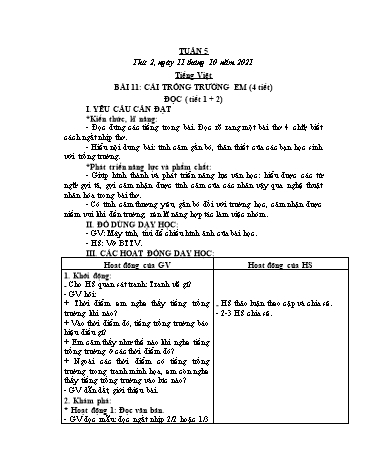 Kế hoạch bài dạy các môn Lớp 2 - Tuần 5 - Năm học 2021-2022 - Cao Thị Kim Nga