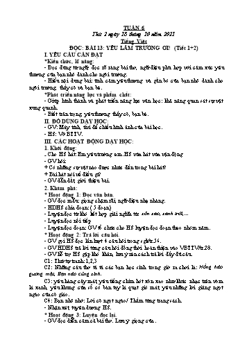 Kế hoạch bài dạy các môn Lớp 2 - Tuần 6 - Năm học 2021-2022 - Cao Thị Kim Nga