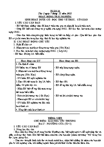 Kế hoạch bài dạy các môn Lớp 3 - Tuần 10 - Năm học 2022-2023 - Cao Thị Kim Nga