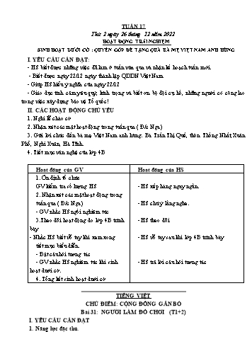 Kế hoạch bài dạy các môn Lớp 3 - Tuần 17 - Năm học 2021-2022 - Cao Thị Kim Nga