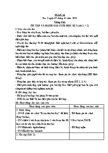 Kế hoạch bài dạy các môn Lớp 3 - Tuần 18 - Năm học 2023-2024 - Trương Thị Thơm