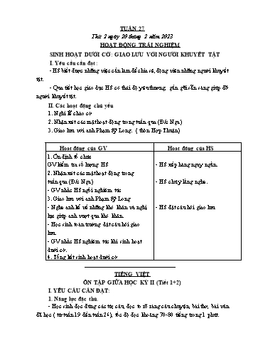 Kế hoạch bài dạy các môn Lớp 3 - Tuần 27 - Năm học 2023-2024 - Cao Thị Kim Nga