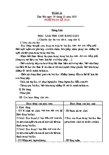 Kế hoạch bài dạy các môn Lớp 4 - Tuần 12 - Năm học 2023-2024 - Cao Thị Kim Nga