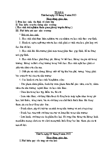 Kế hoạch bài dạy các môn Lớp 5 - Tuần 0 - Năm học 2023-2024 - Nguyễn Thị Hòa