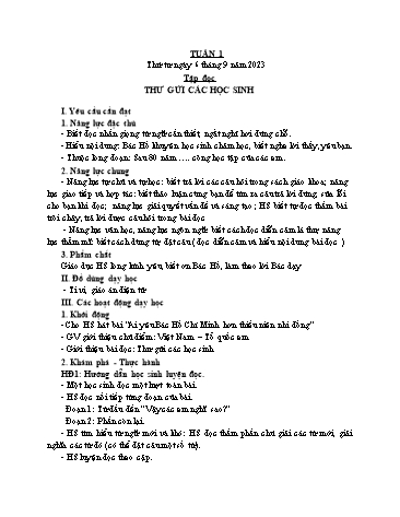 Kế hoạch bài dạy các môn Lớp 5 - Tuần 1 - Năm học 2023-2024 - Nguyễn Thị Hòa