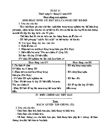 Kế hoạch bài dạy các môn Lớp 5 - Tuần 15 - Năm học 2024-2025 - Nguyễn Thị Hòa