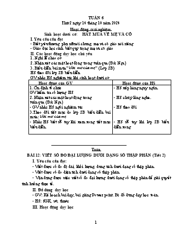 Kế hoạch bài dạy các môn Lớp 5 - Tuần 6 - Năm học 2024-2025 - Trần Thị Tú Uyên