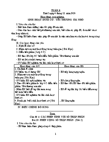 Kế hoạch bài dạy các môn Lớp 5 - Tuần 9 - Năm học 2024-2025 - Nguyễn Thị Hòa