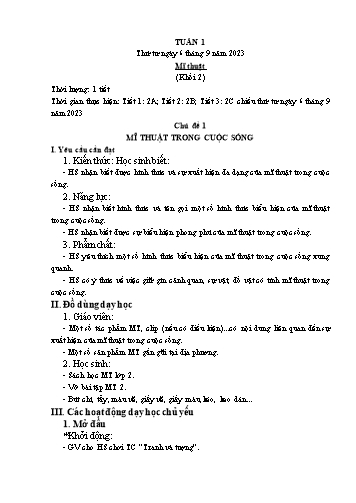 Kế hoạch bài dạy Mĩ thuật & Công nghệ Khối Tiểu học - Tuần 1 - Năm học 2023-2024 - Đặng Hoài Thương