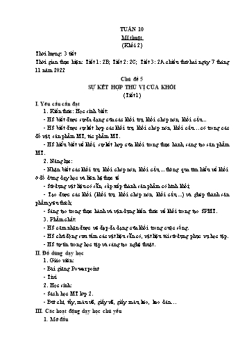 Kế hoạch bài dạy Mĩ thuật & Công nghệ Khối Tiểu học - Tuần 10 - Đặng Hoài Thương