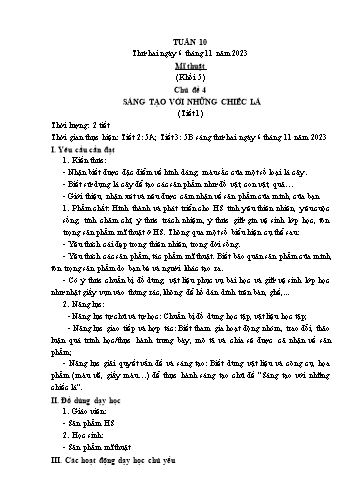 Kế hoạch bài dạy Mĩ thuật & Công nghệ Khối Tiểu học - Tuần 10 - Năm học 2023-2024 - Đặng Hoài Thương