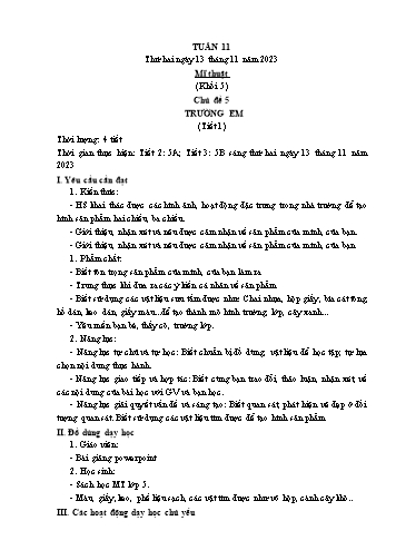 Kế hoạch bài dạy Mĩ thuật & Công nghệ Khối Tiểu học - Tuần 11 - Năm học 2023-2024 - Đặng Hoài Thương