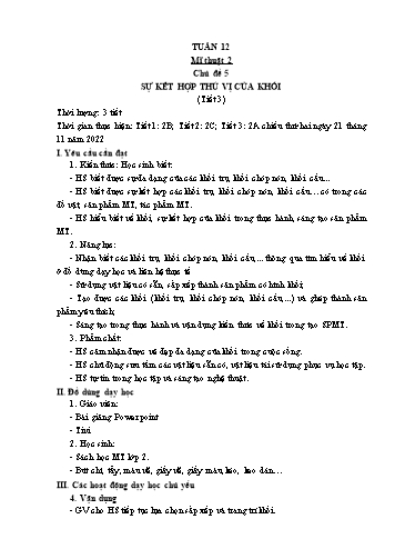 Kế hoạch bài dạy Mĩ thuật & Công nghệ Khối Tiểu học - Tuần 12 - Đặng Hoài Thương