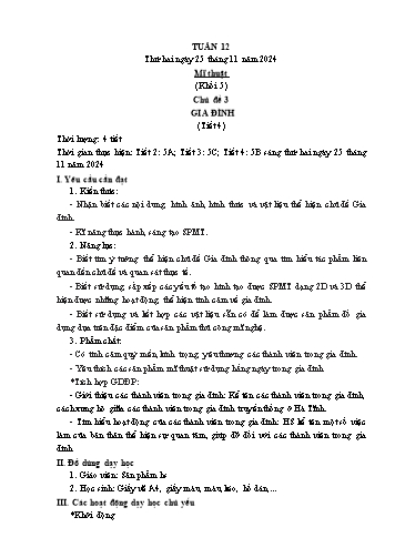 Kế hoạch bài dạy Mĩ thuật & Công nghệ Khối Tiểu học - Tuần 12 - Năm học 2024-2025 - Đặng Hoài Thương