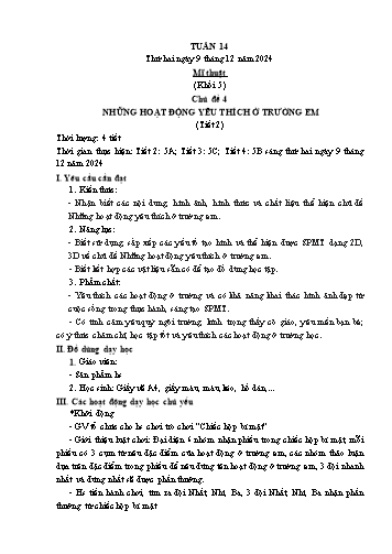 Kế hoạch bài dạy Mĩ thuật & Công nghệ Khối Tiểu học - Tuần 14 - Năm học 2024-2025 - Đặng Hoài Thương