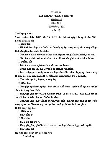 Kế hoạch bài dạy Mĩ thuật & Công nghệ Khối Tiểu học - Tuần 14 - Năm học 2023-2024 - Đặng Hoài Thương