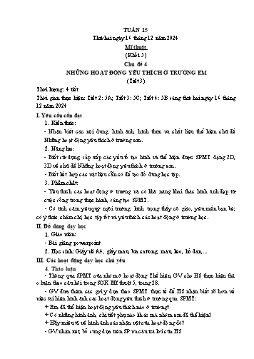 Kế hoạch bài dạy Mĩ thuật & Công nghệ Khối Tiểu học - Tuần 15 - Năm học 2024-2025 - Đặng Hoài Thương