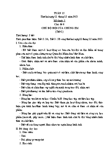Kế hoạch bài dạy Mĩ thuật & Công nghệ Khối Tiểu học - Tuần 15 - Năm học 2023-2024 - Đặng Hoài Thương