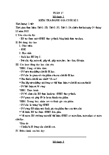 Kế hoạch bài dạy Mĩ thuật & Công nghệ Khối Tiểu học - Tuần 17 - Đặng Hoài Thương
