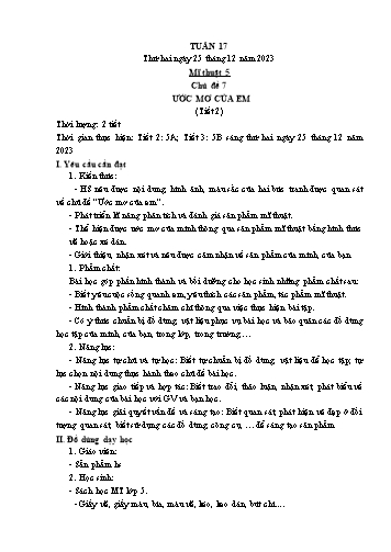 Kế hoạch bài dạy Mĩ thuật & Công nghệ Khối Tiểu học - Tuần 17 - Năm học 2023-2024 - Đặng Hoài Thương