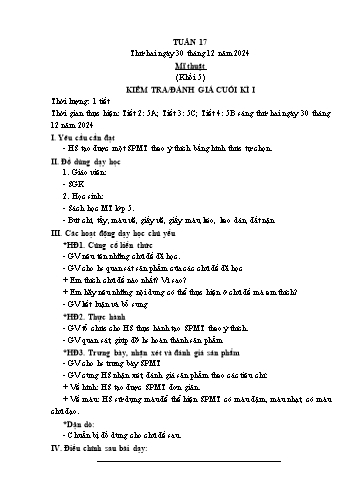 Kế hoạch bài dạy Mĩ thuật & Công nghệ Khối Tiểu học - Tuần 17 - Năm học 2024-2025 - Đặng Hoài Thương