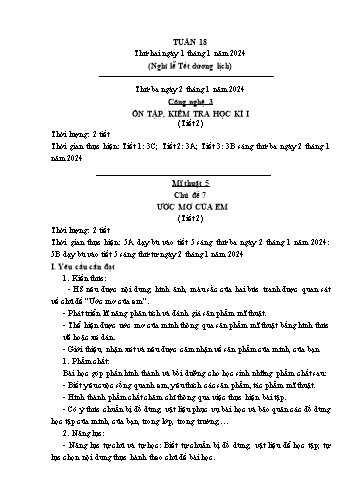 Kế hoạch bài dạy Mĩ thuật & Công nghệ Khối Tiểu học - Tuần 18 - Năm học 2023-2024 - Đặng Hoài Thương