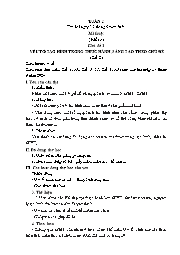 Kế hoạch bài dạy Mĩ thuật & Công nghệ Khối Tiểu học - Tuần 2 - Năm học 2024-2025 - Đặng Hoài Thương