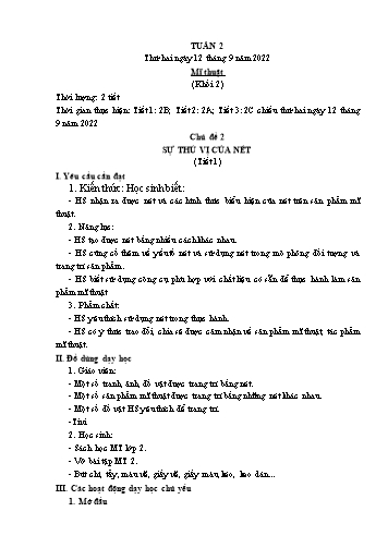 Kế hoạch bài dạy Mĩ thuật & Công nghệ Khối Tiểu học - Tuần 2 - Năm học 2022-2023 - Đặng Hoài Thương