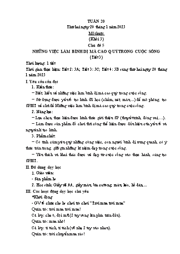 Kế hoạch bài dạy Mĩ thuật & Công nghệ Khối Tiểu học - Tuần 20 - Năm học 2024-2025 - Đặng Hoài Thương