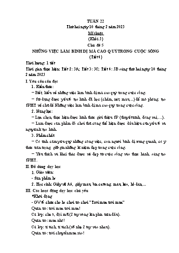 Kế hoạch bài dạy Mĩ thuật & Công nghệ Khối Tiểu học - Tuần 22 - Năm học 2024-2025 - Đặng Hoài Thương