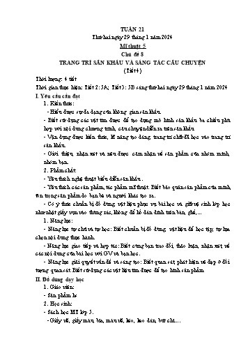 Kế hoạch bài dạy Mĩ thuật & Công nghệ Khối Tiểu học - Tuần 22 - Năm học 2023-2024 - Đặng Hoài Thương