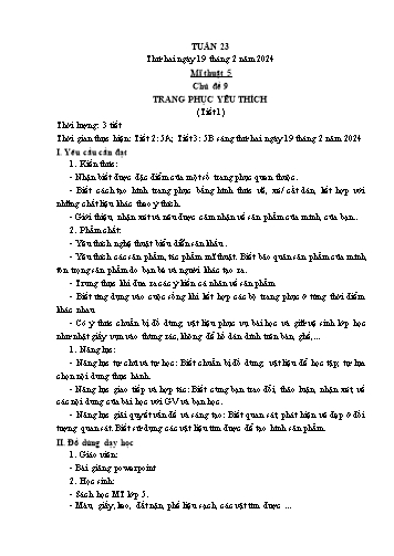 Kế hoạch bài dạy Mĩ thuật & Công nghệ Khối Tiểu học - Tuần 23 - Năm học 2023-2024 - Đặng Hoài Thương