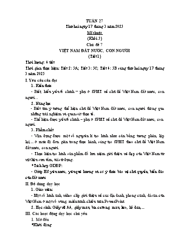 Kế hoạch bài dạy Mĩ thuật & Công nghệ Khối Tiểu học - Tuần 27 - Năm học 2024-2025 - Đặng Hoài Thương