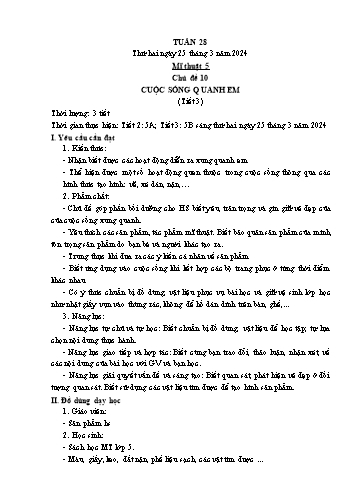 Kế hoạch bài dạy Mĩ thuật & Công nghệ Khối Tiểu học - Tuần 28 - Năm học 2023-2024 - Đặng Hoài Thương