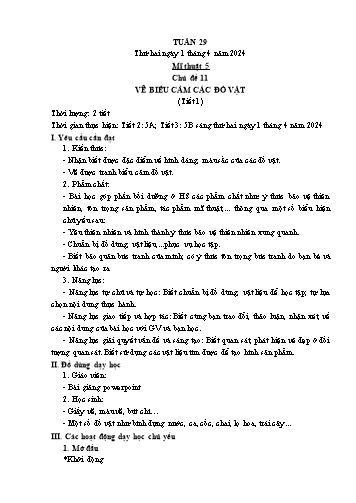 Kế hoạch bài dạy Mĩ thuật & Công nghệ Khối Tiểu học - Tuần 29 - Năm học 2023-2024 - Đặng Hoài Thương