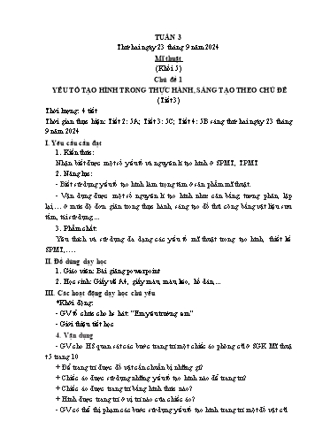 Kế hoạch bài dạy Mĩ thuật & Công nghệ Khối Tiểu học - Tuần 3 - Năm học 2024-2025 - Đặng Hoài Thương