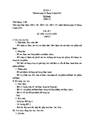 Kế hoạch bài dạy Mĩ thuật + Công nghệ Khối Tiểu học - Tuần 3 - Năm học 2022-2023 - Đặng Hoài Thương