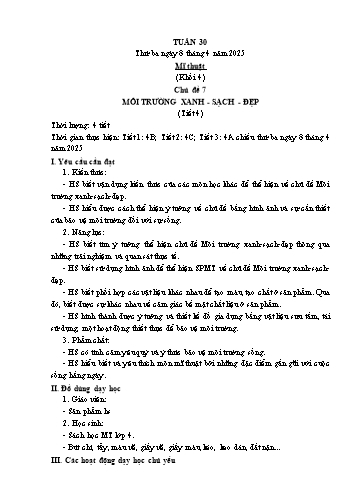 Kế hoạch bài dạy Mĩ thuật & Công nghệ Khối Tiểu học - Tuần 30 - Năm học 2024-2025 - Đặng Hoài Thương