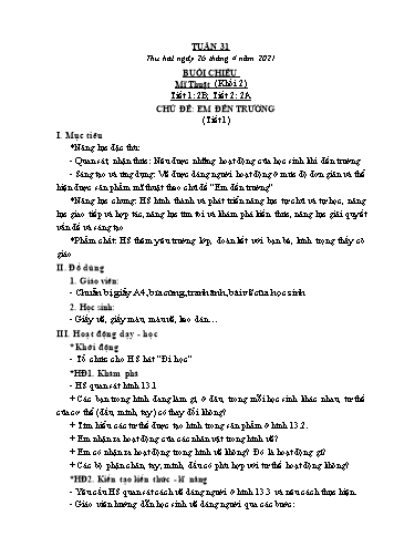 Kế hoạch bài dạy Mĩ thuật & Công nghệ Khối Tiểu học - Tuần 31 - Năm học 2020-2021 - Đặng Hoài Thương