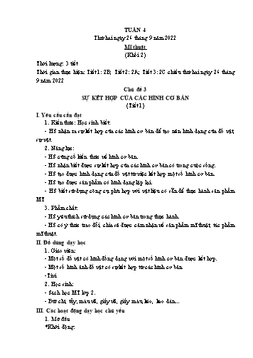 Kế hoạch bài dạy Mĩ thuật & Công nghệ Khối Tiểu học - Tuần 4 - Năm học 2022-2023 - Đặng Hoài Thương