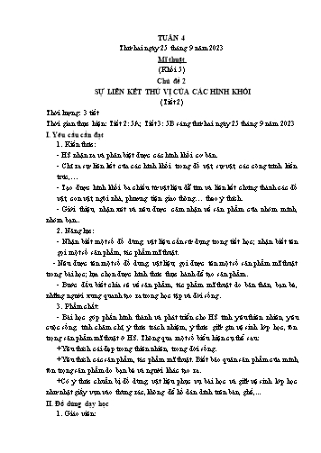 Kế hoạch bài dạy Mĩ thuật & Công nghệ Khối Tiểu học - Tuần 4 - Năm học 2023-2024 - Đặng Hoài Thương