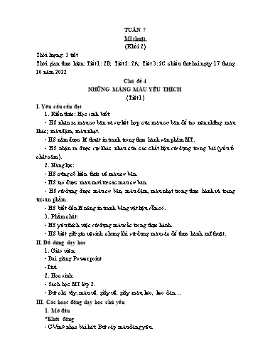 Kế hoạch bài dạy Mĩ thuật & Công nghệ Khối Tiểu học - Tuần 7 - Đặng Hoài Thương