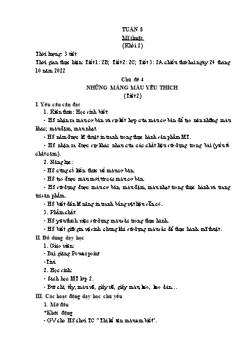 Kế hoạch bài dạy Mĩ thuật & Công nghệ Khối Tiểu học - Tuần 8 - Năm học 2024-2025 - Đặng Hoài Thương