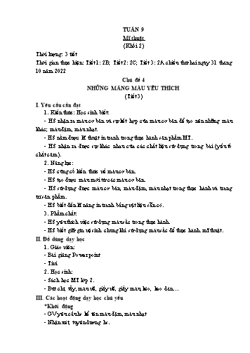 Kế hoạch bài dạy Mĩ thuật & Công nghệ Khối Tiểu học - Tuần 9 - Đặng Hoài Thương