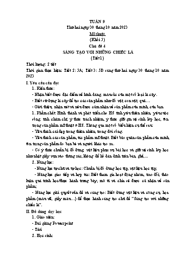 Kế hoạch bài dạy Mĩ thuật & Công nghệ Khối Tiểu học - Tuần 9 - Năm học 2023-2024 - Đặng Hoài Thương