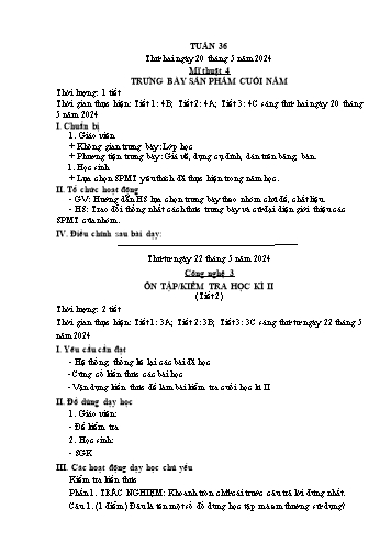 Kế hoạch bài dạy Mĩ thuật & Công nghệ Lớp 4 + Lớp 3 - Tuần 36 - Năm học 2023-2024 - Đặng Hoài Thương