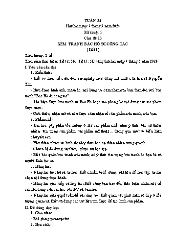 Kế hoạch bài dạy Mĩ thuật & Công nghệ Lớp Tiểu học - Tuần 34 - Năm học 2023-2024 - Đặng Hoài Thương
