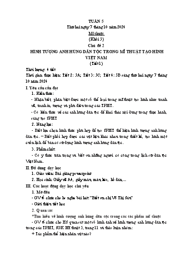 Kế hoạch bài dạy Mĩ thuật & Công nghệ Lớp Tiểu học - Tuần 5 - Năm học 2024-2025 - Đặng Hoài Thương