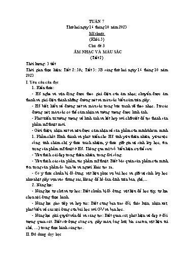 Kế hoạch bài dạy Mĩ thuật & Công nghệ Lớp Tiểu học - Tuần 7 - Năm học 2023-2024 - Đặng Hoài Thương